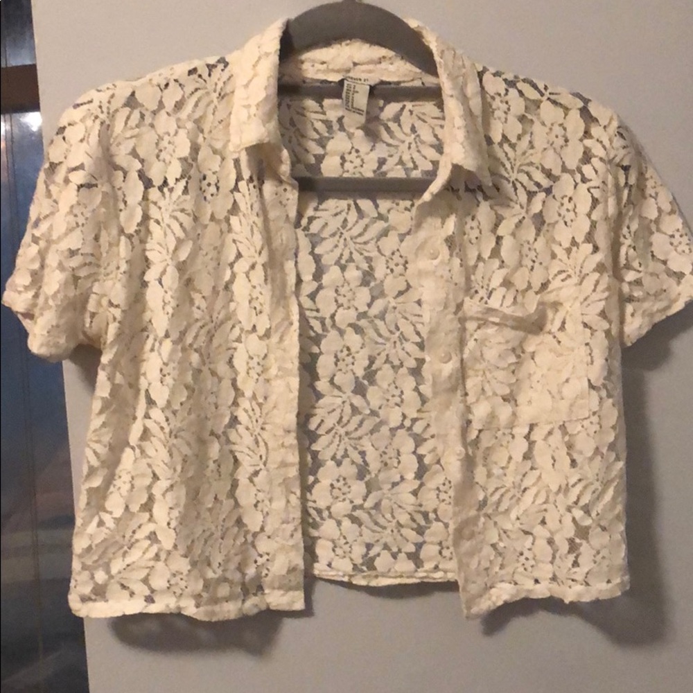 Forever 21 White Lace Short Sleeved Top